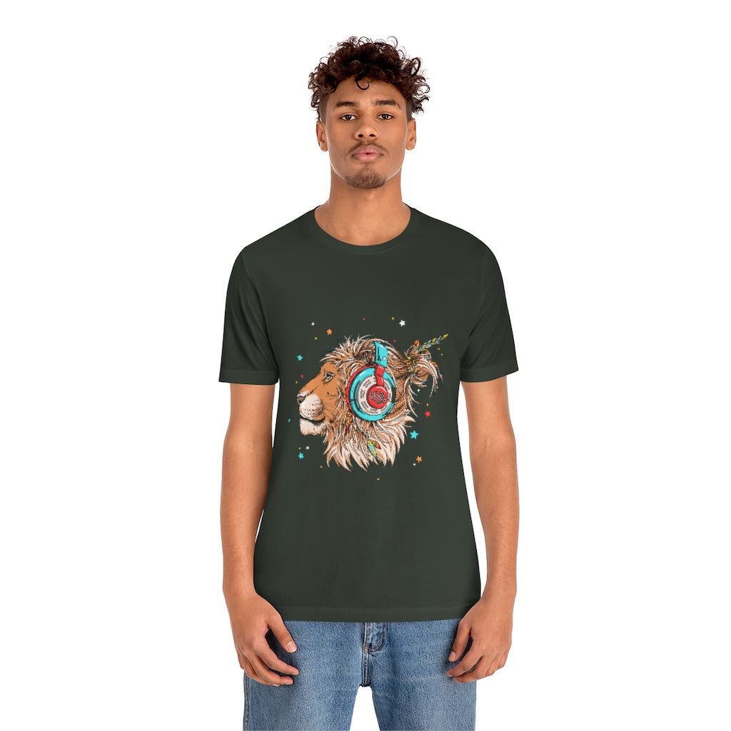 Unisex Jersey Short Sleeve Tee "Lion & headphones"