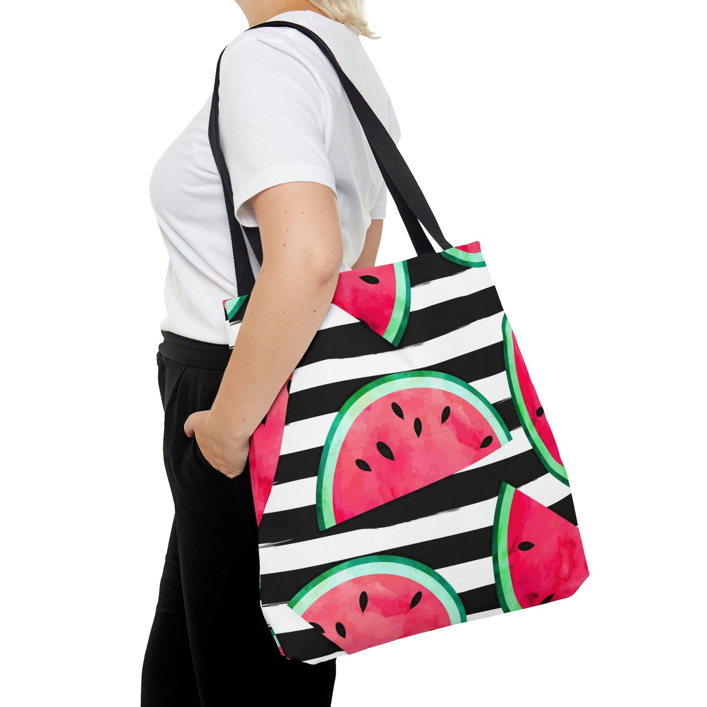 AOP Tote Bag "Watermelon pieces. Striped background"