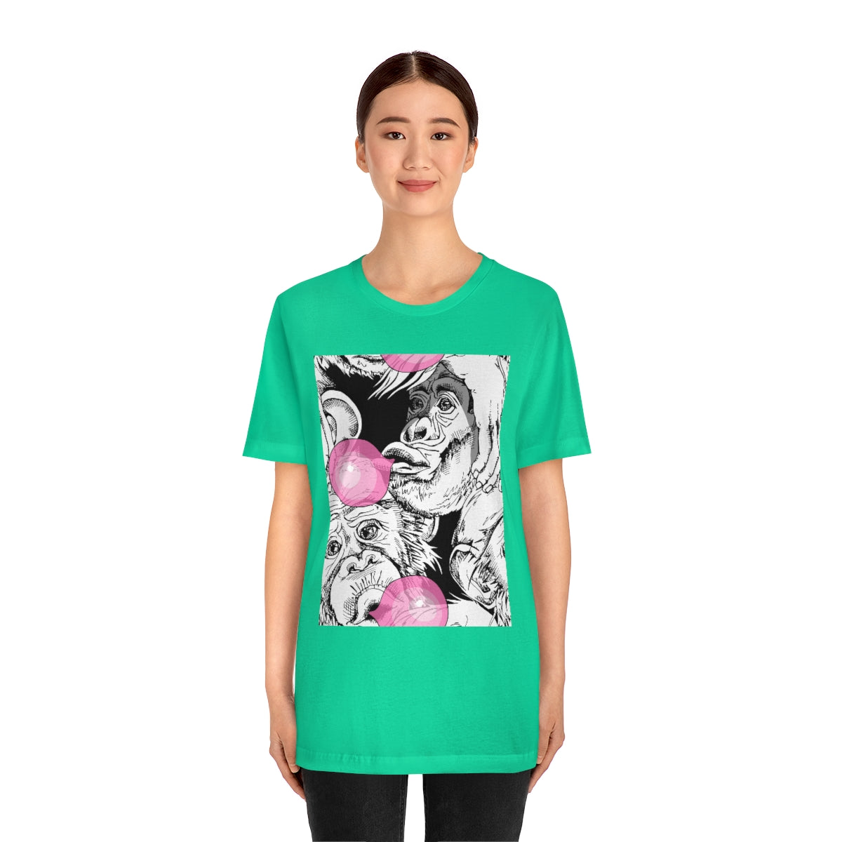 Unisex Jersey Short Sleeve Tee "Funny Monkey with a pink bubble gum"