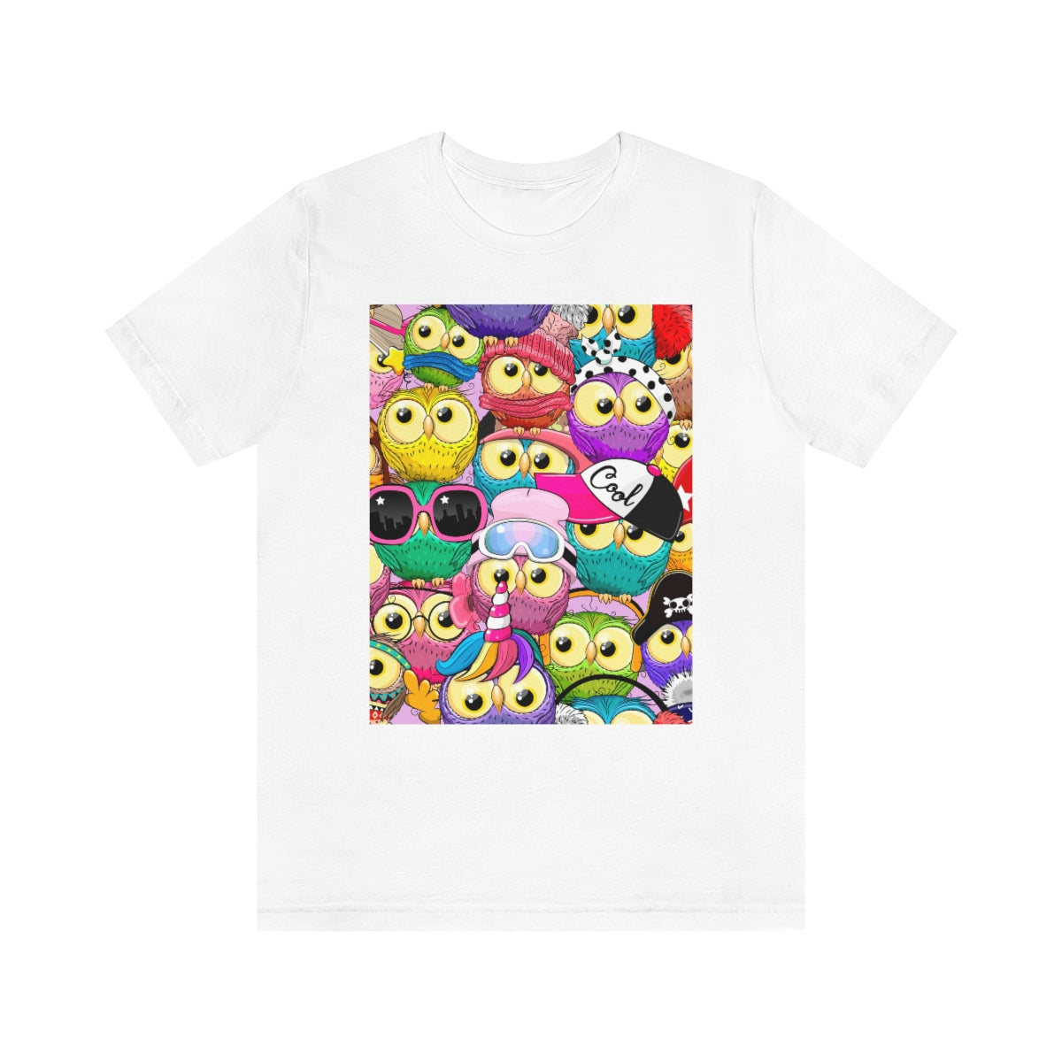 Unisex Jersey Short Sleeve Tee "Colorful Pattern with cute cartoon owls"