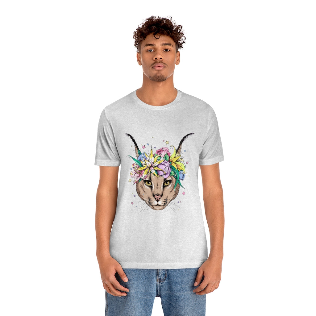 Unisex Jersey Short Sleeve Tee "Caracal with flowers"