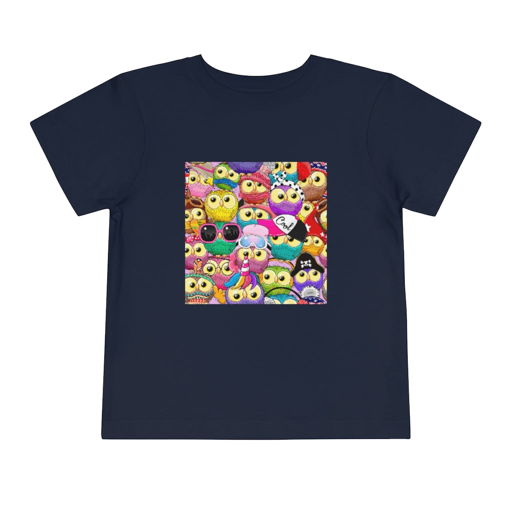 Kids Short Sleeve Tee "Colorful Pattern with cute cartoon owls"