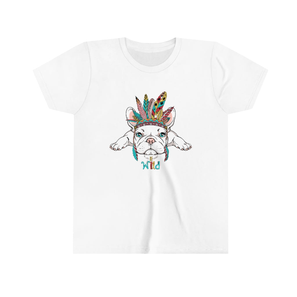 Youth Short Sleeve Tee "French bulldog in Indian headdress"