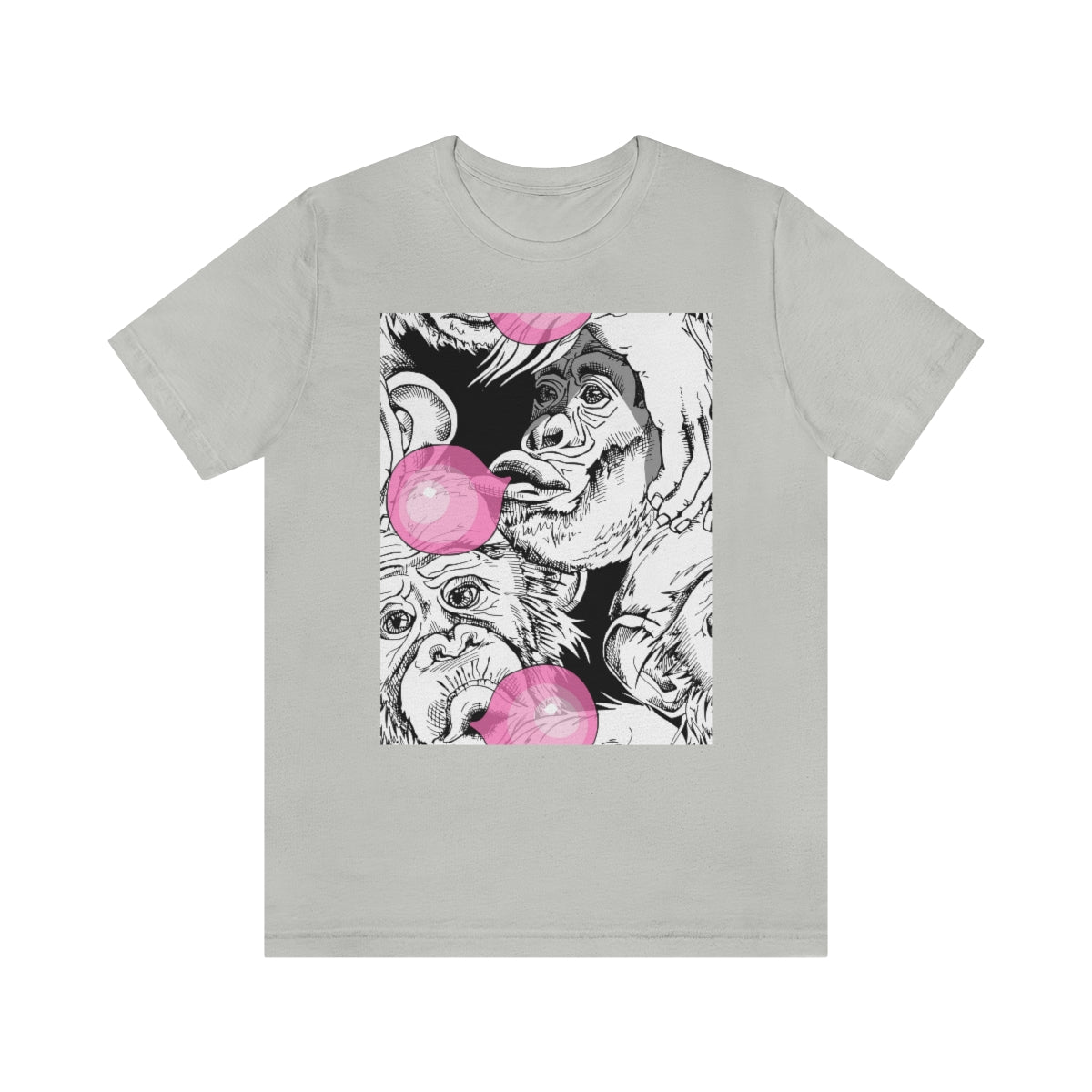 Unisex Jersey Short Sleeve Tee "Funny Monkey with a pink bubble gum"