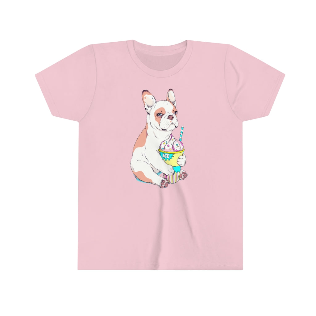 Youth Short Sleeve Tee "French bulldog & ice cream"