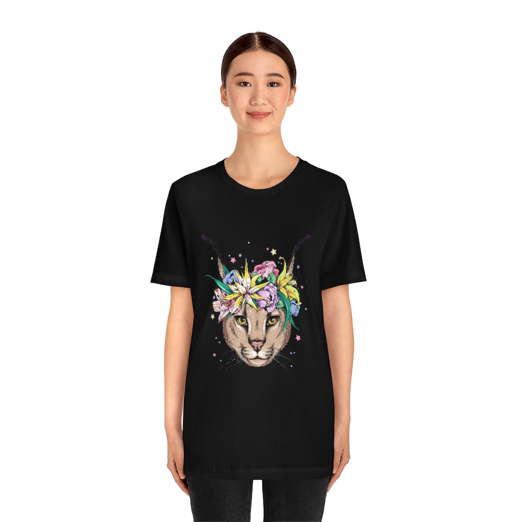 Unisex Jersey Short Sleeve Tee "Caracal with flowers"