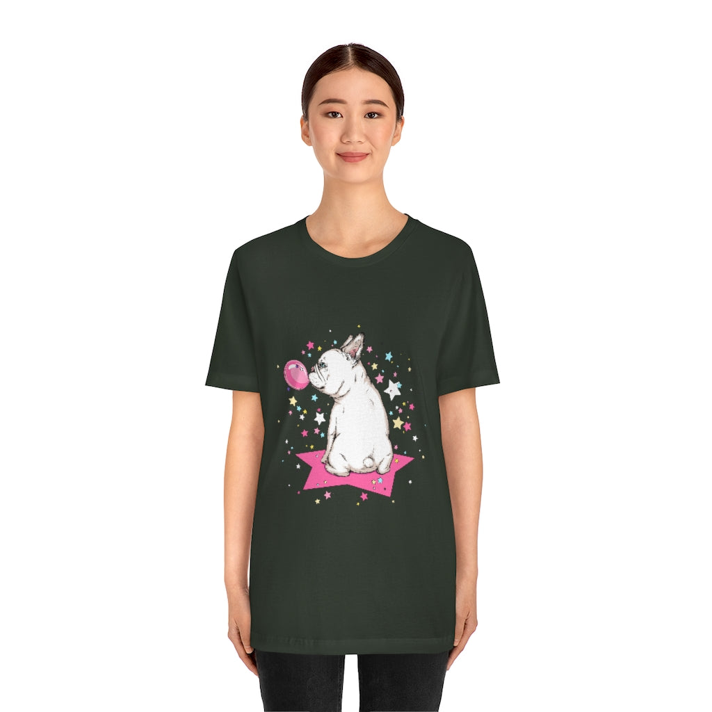 Unisex Jersey Short Sleeve Tee "French white bulldog & stars"