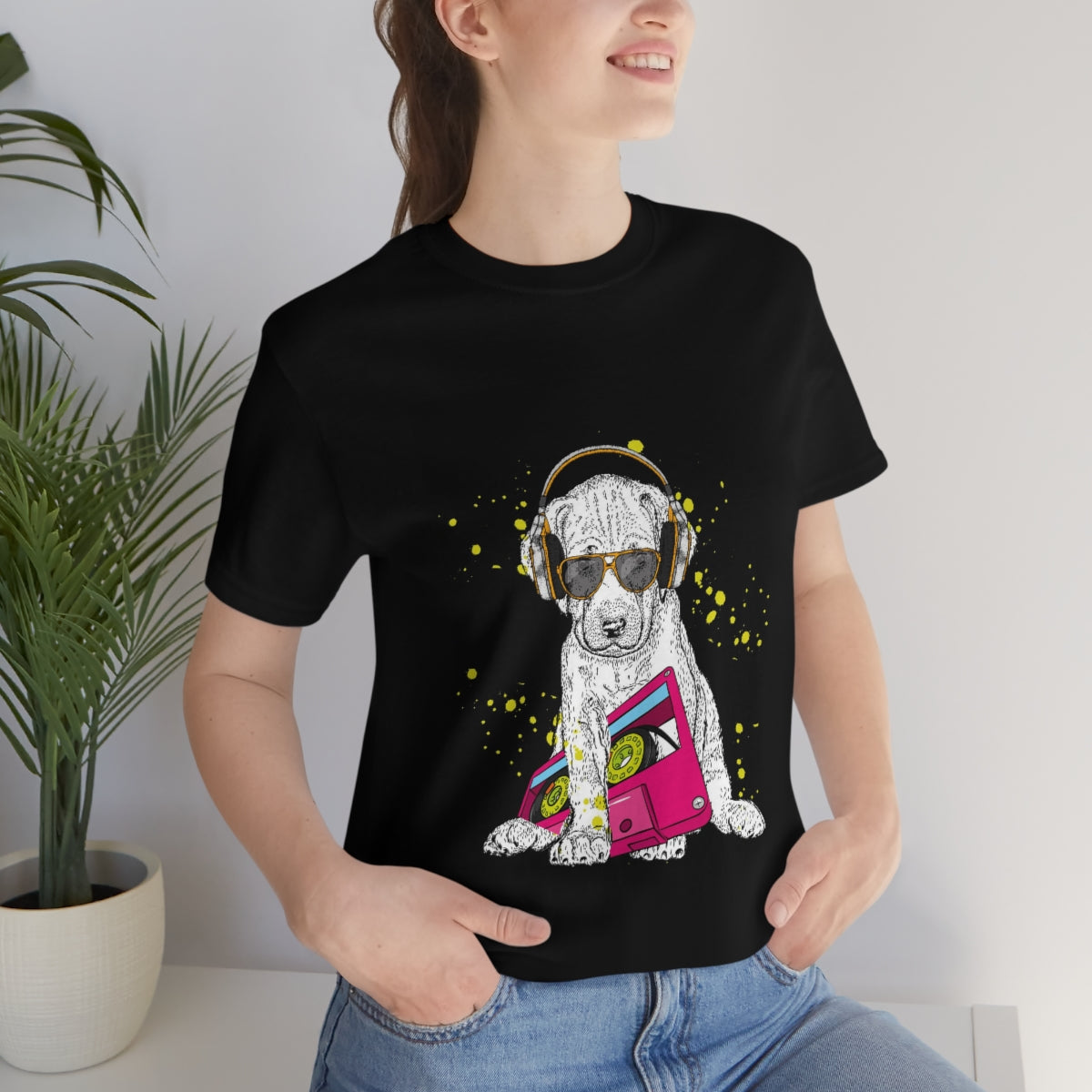 Unisex Jersey Short Sleeve Tee "Cute puppy & cassette 90s"