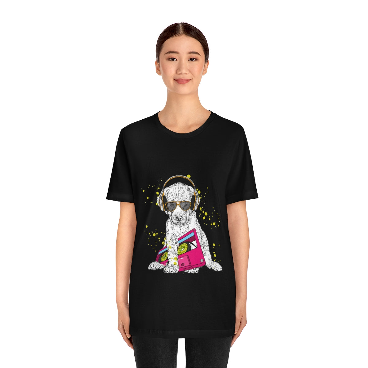 Unisex Jersey Short Sleeve Tee "Cute puppy & cassette 90s"
