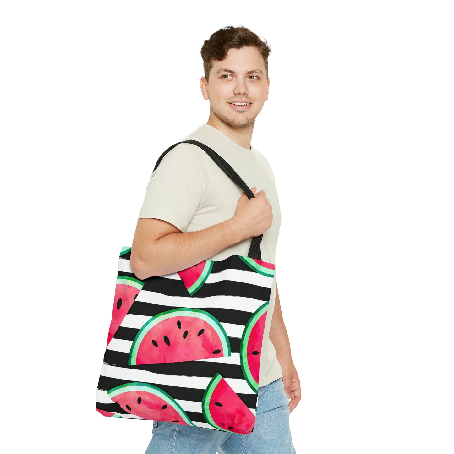 AOP Tote Bag "Watermelon pieces. Striped background"