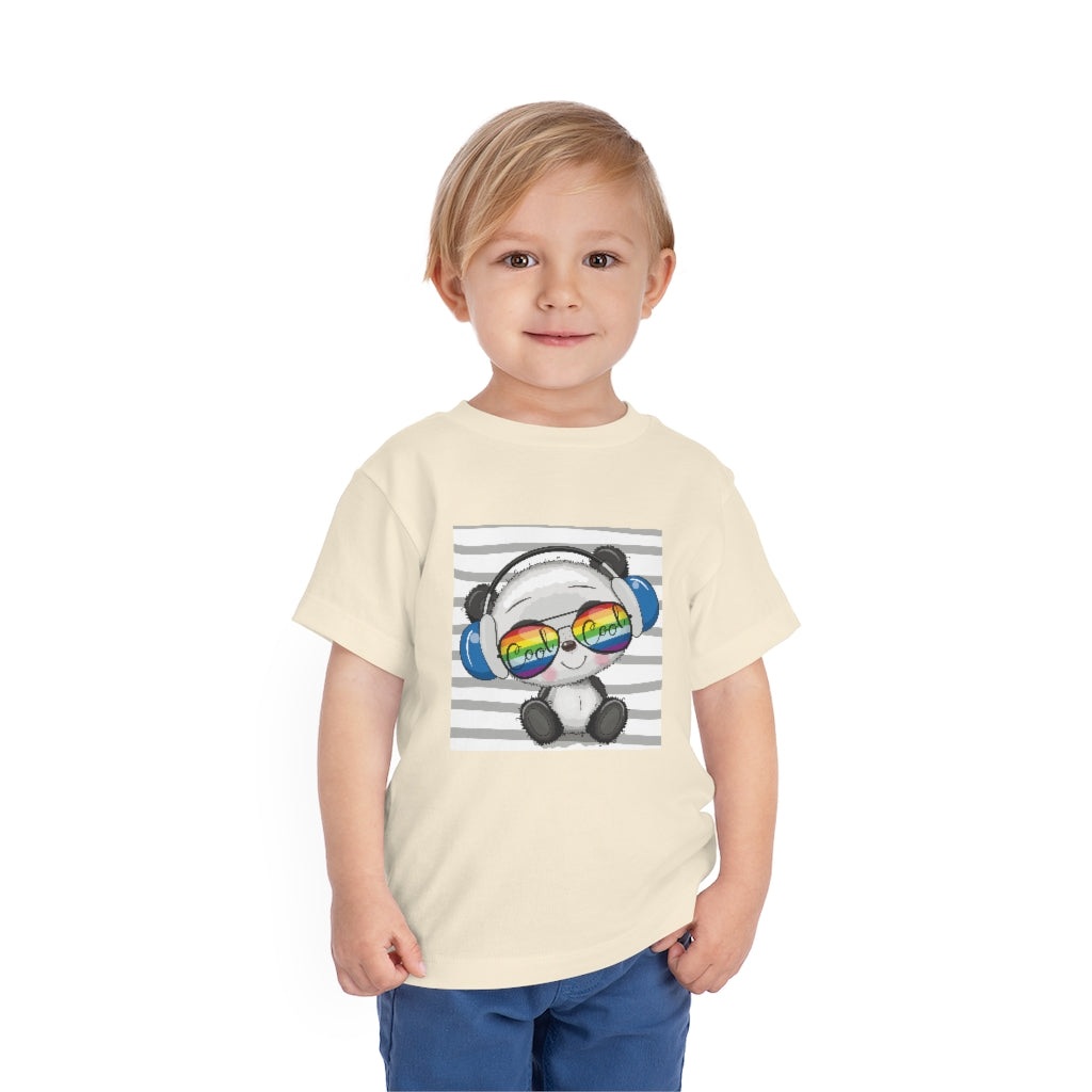 Kids Short Sleeve Tee "Cool Cartoon Cute Panda with sun glasses and headphones"