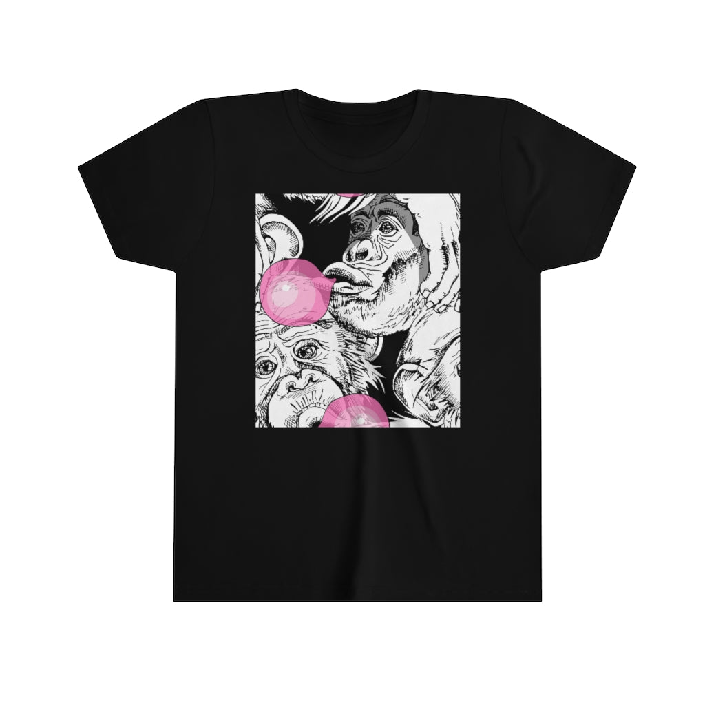 Youth Short Sleeve Tee "Funny Monkey with a pink bubble gum"