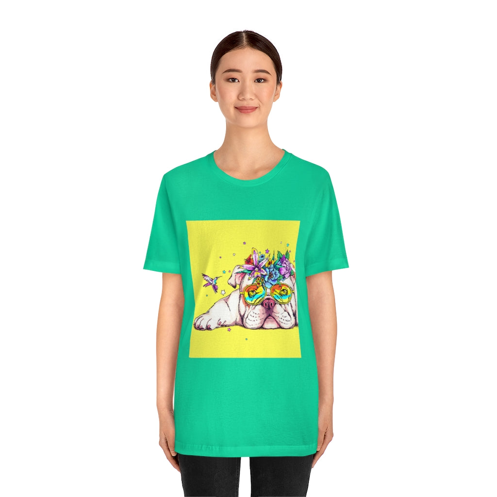 Unisex Jersey Short Sleeve Tee "English bulldog & bird"