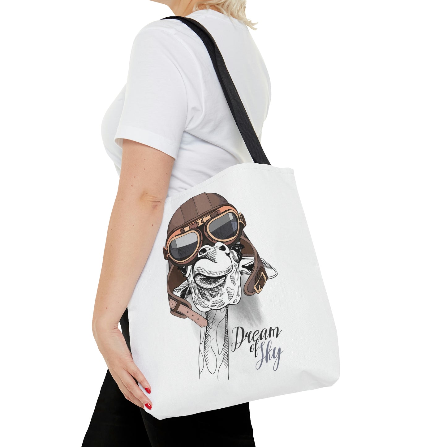 AOP Tote Bag "Giraffe in Aviator Leather Helmet"