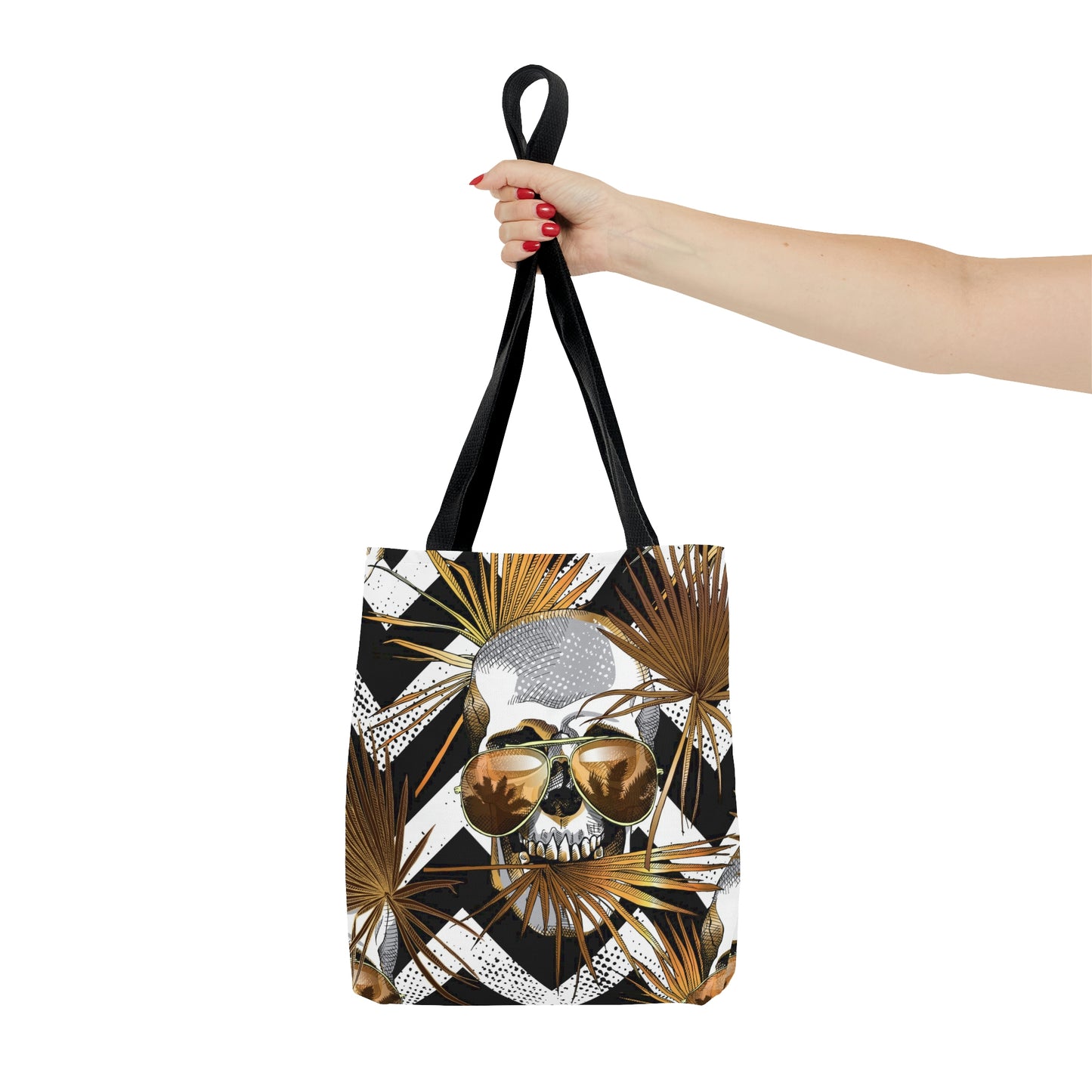 AOP Tote Bag "Tropical leaves and skulls"