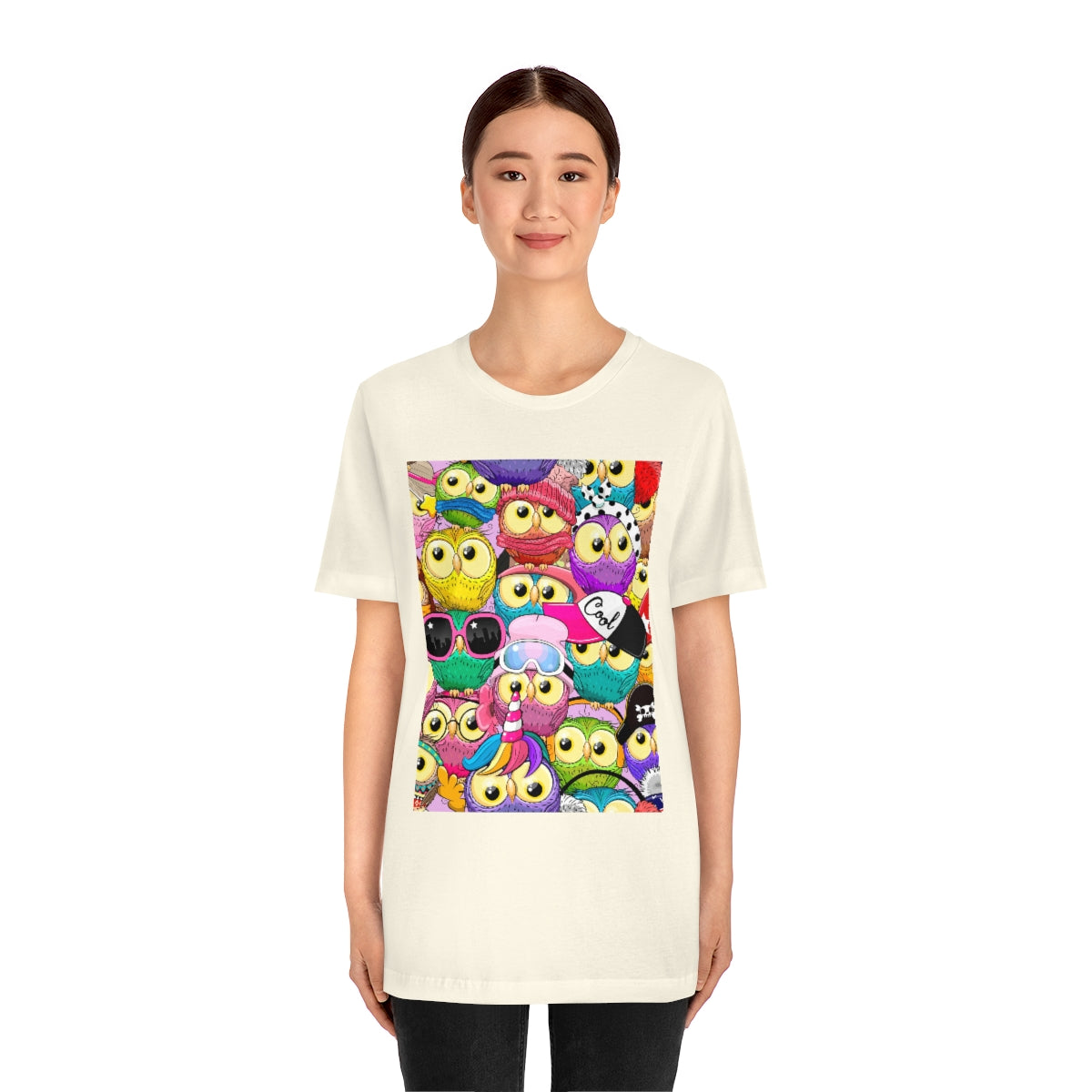 Unisex Jersey Short Sleeve Tee "Colorful Pattern with cute cartoon owls"