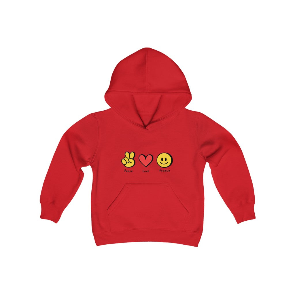 Youth Heavy Blend Hooded Sweatshirt "Peace, love, positive"