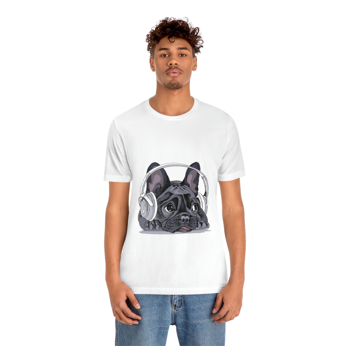 Unisex Jersey Short Sleeve Tee "French bulldog with a headphones"