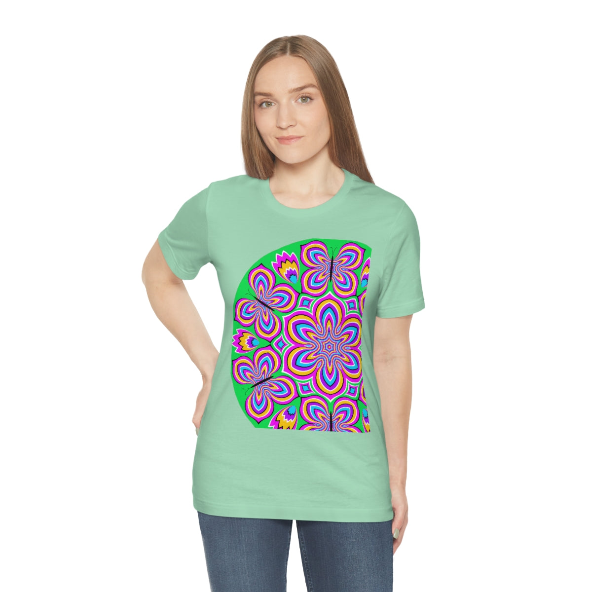 Unisex Jersey Short Sleeve Tee "Optical illusion Colorful flower and butterflies"