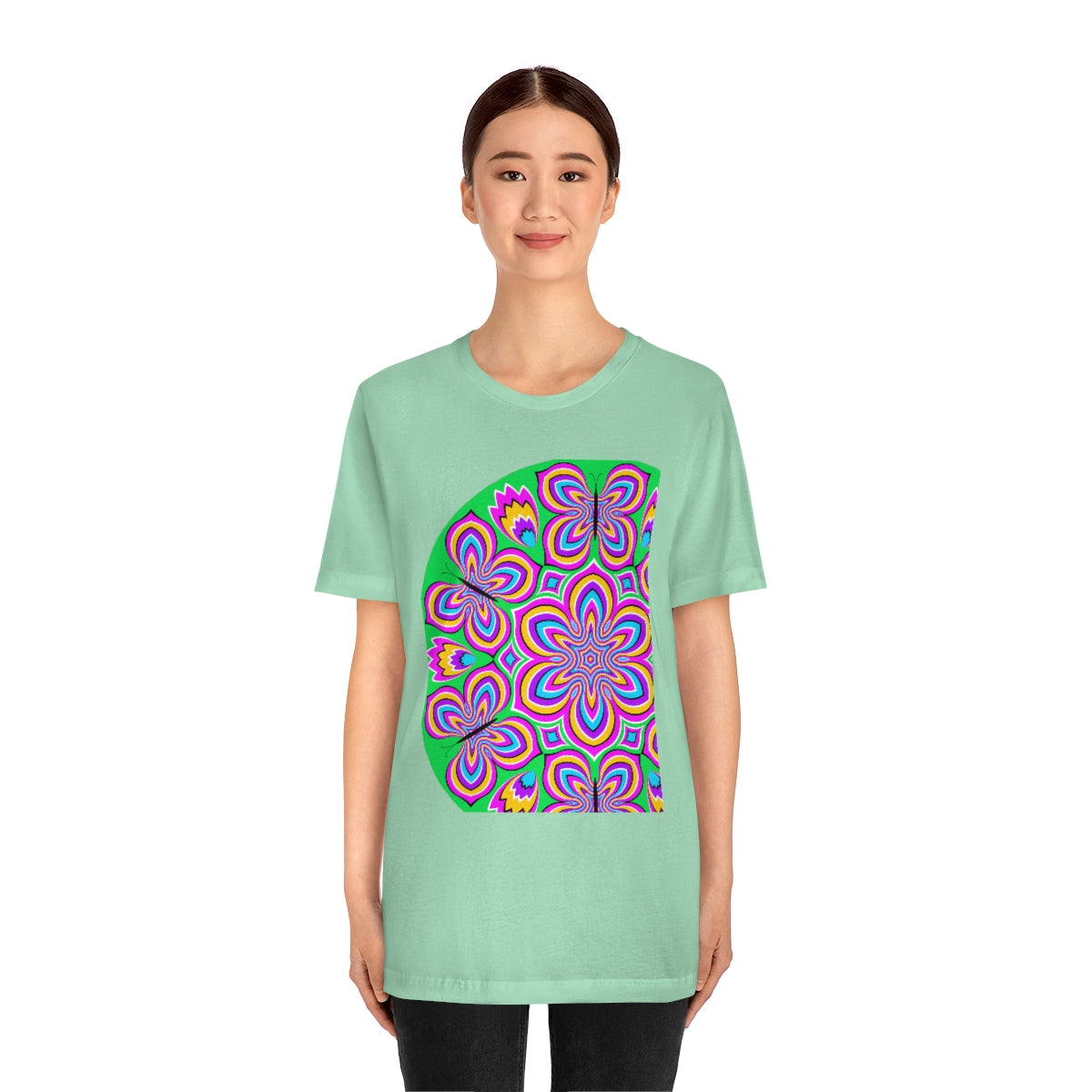 Unisex Jersey Short Sleeve Tee "Optical illusion Colorful flower and butterflies"