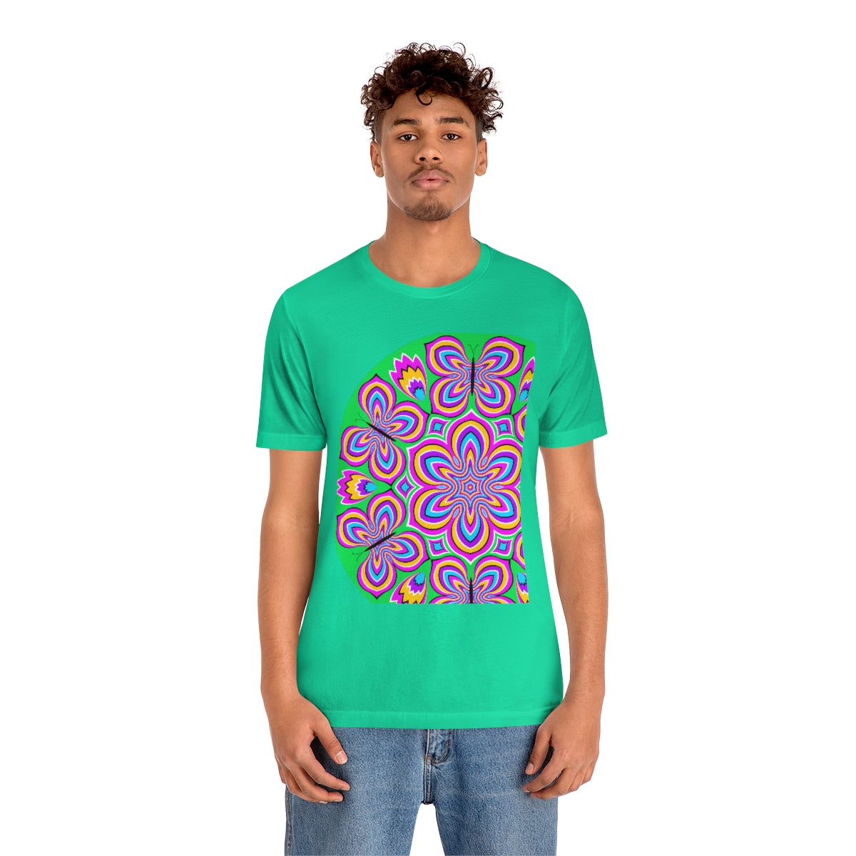 Unisex Jersey Short Sleeve Tee "Optical illusion Colorful flower and butterflies"