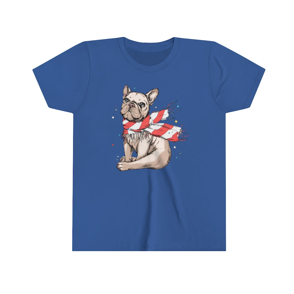 Youth Short Sleeve Tee "French bulldog in a striped scarf"