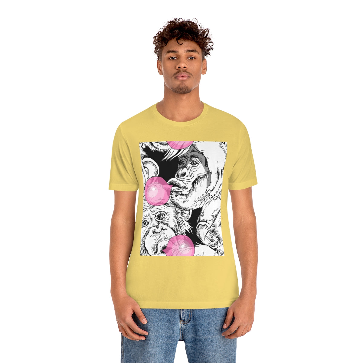 Unisex Jersey Short Sleeve Tee "Funny Monkey with a pink bubble gum"