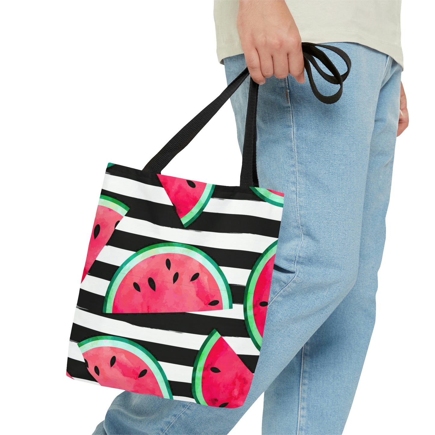 AOP Tote Bag "Watermelon pieces. Striped background"