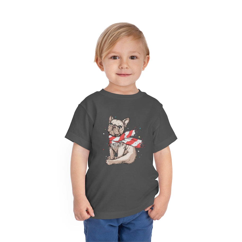 Kids Short Sleeve Tee "French bulldog in a striped scarf"