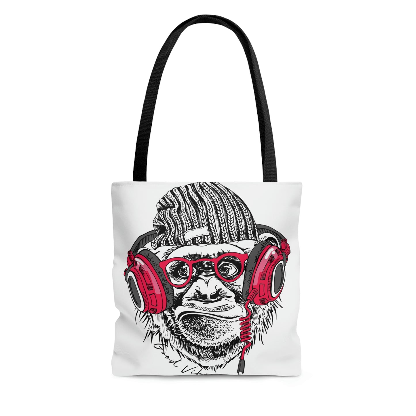 AOP Tote Bag "Funny Monkey and pink headphones"