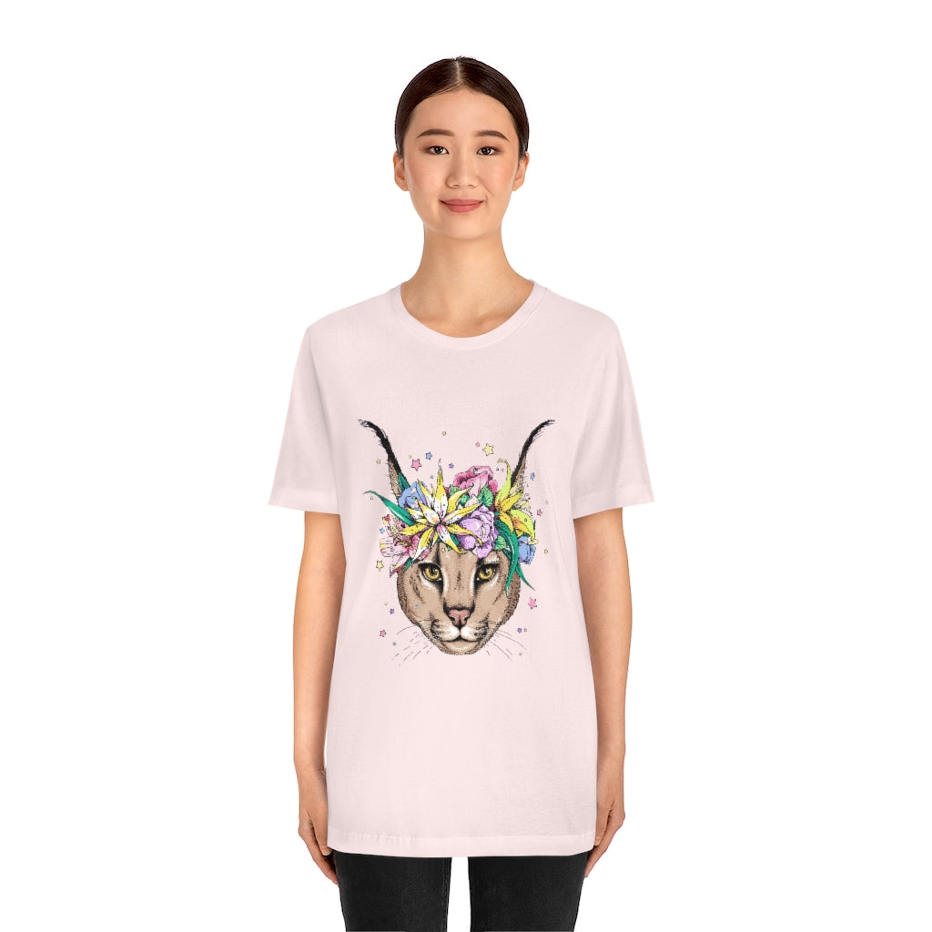 Unisex Jersey Short Sleeve Tee "Caracal with flowers"