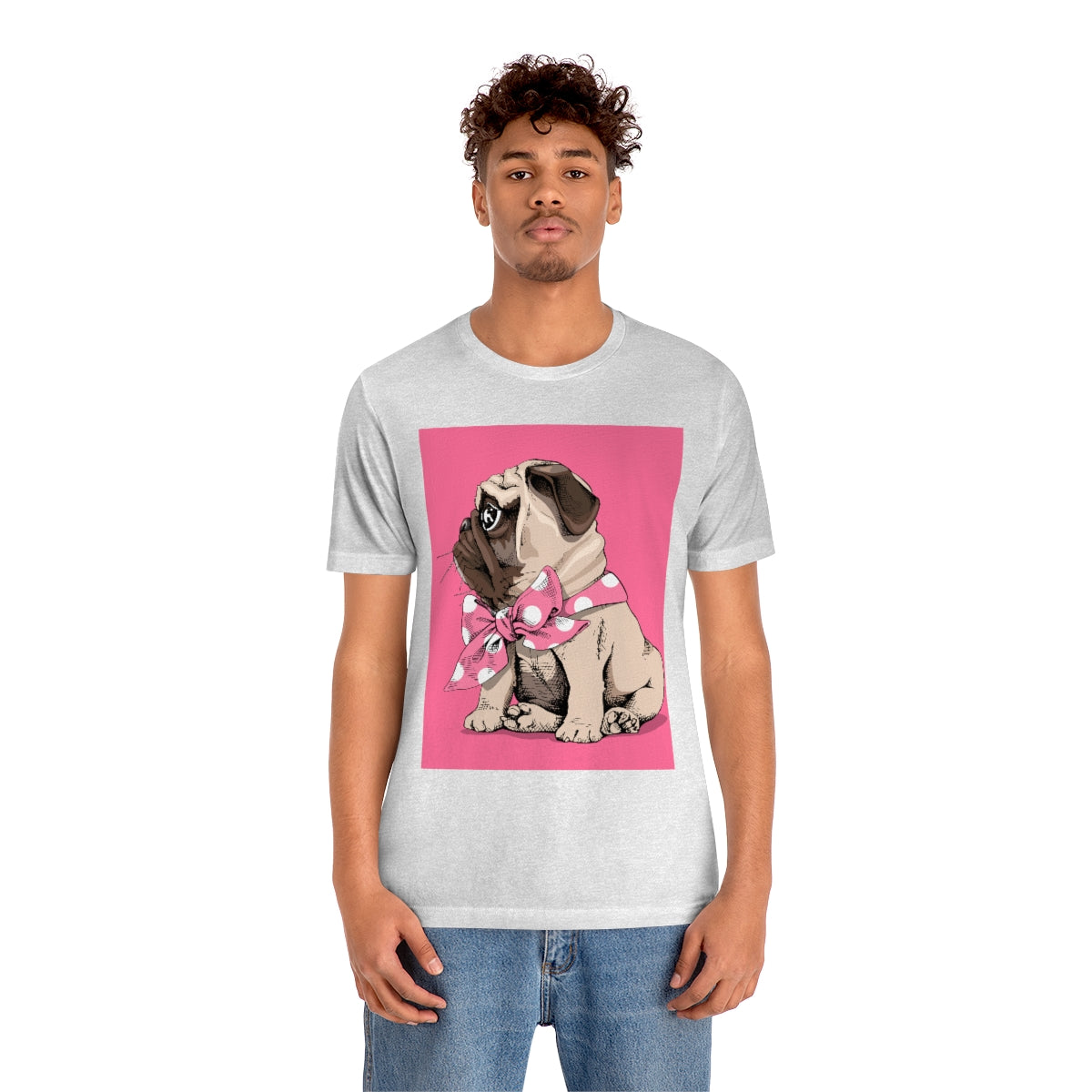 Unisex Jersey Short Sleeve Tee "Puppy Pug with a bow tie"