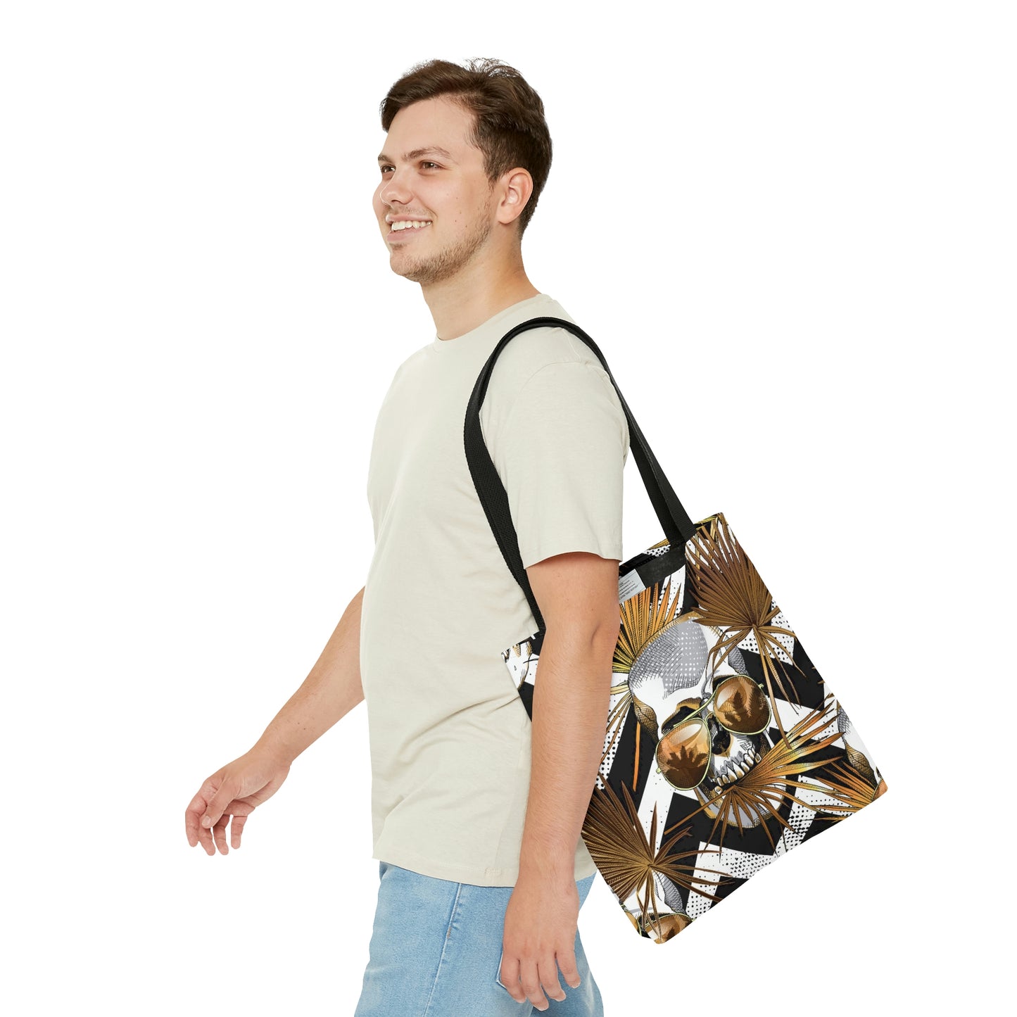 AOP Tote Bag "Tropical leaves and skulls"