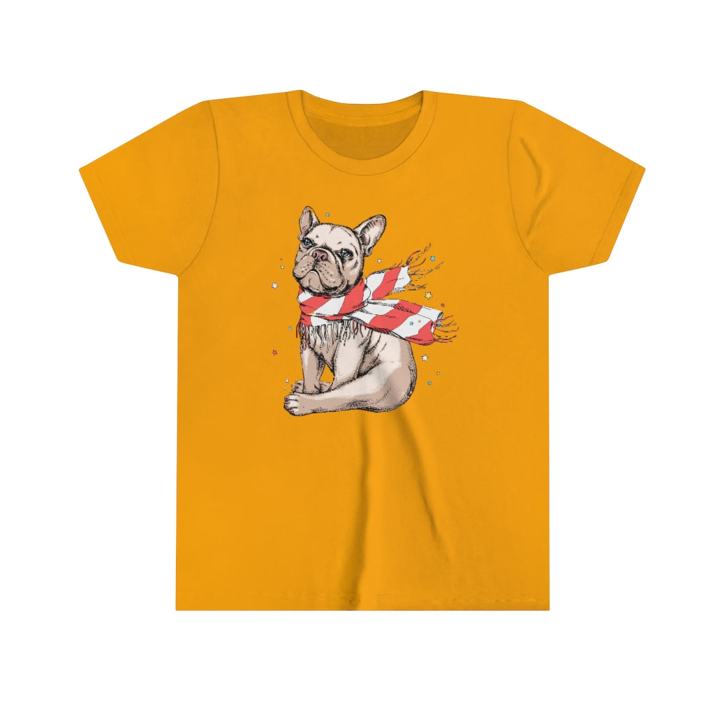 Youth Short Sleeve Tee "French bulldog in a striped scarf"