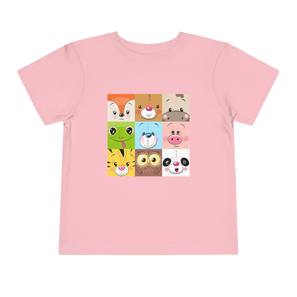 Kids Short Sleeve Tee "Set of Cute Cratoon square animals faces"