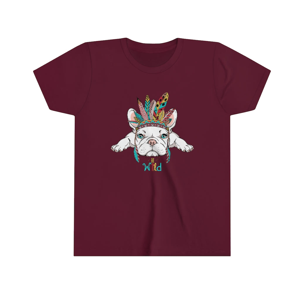 Youth Short Sleeve Tee "French bulldog in Indian headdress"