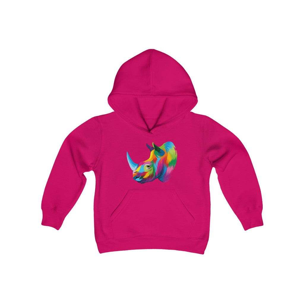Youth Heavy Blend Hooded Sweatshirt "Abstract colorful Rhino"