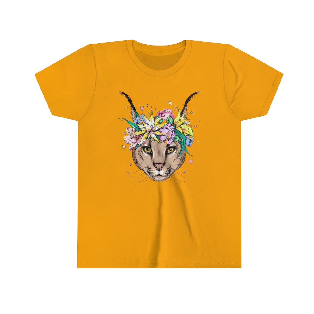 Youth Short Sleeve Tee "Caracal with flowers"