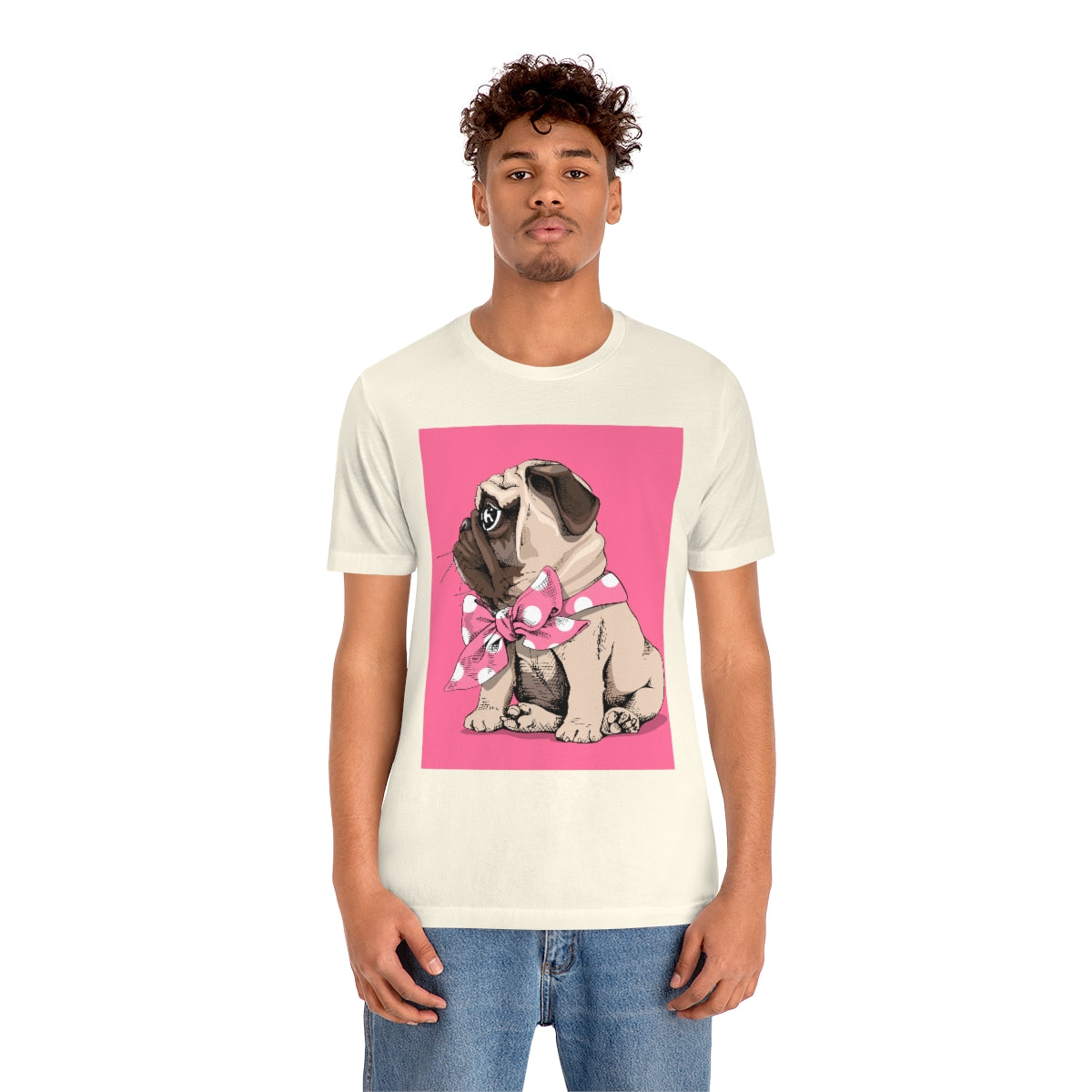 Unisex Jersey Short Sleeve Tee "Puppy Pug with a bow tie"