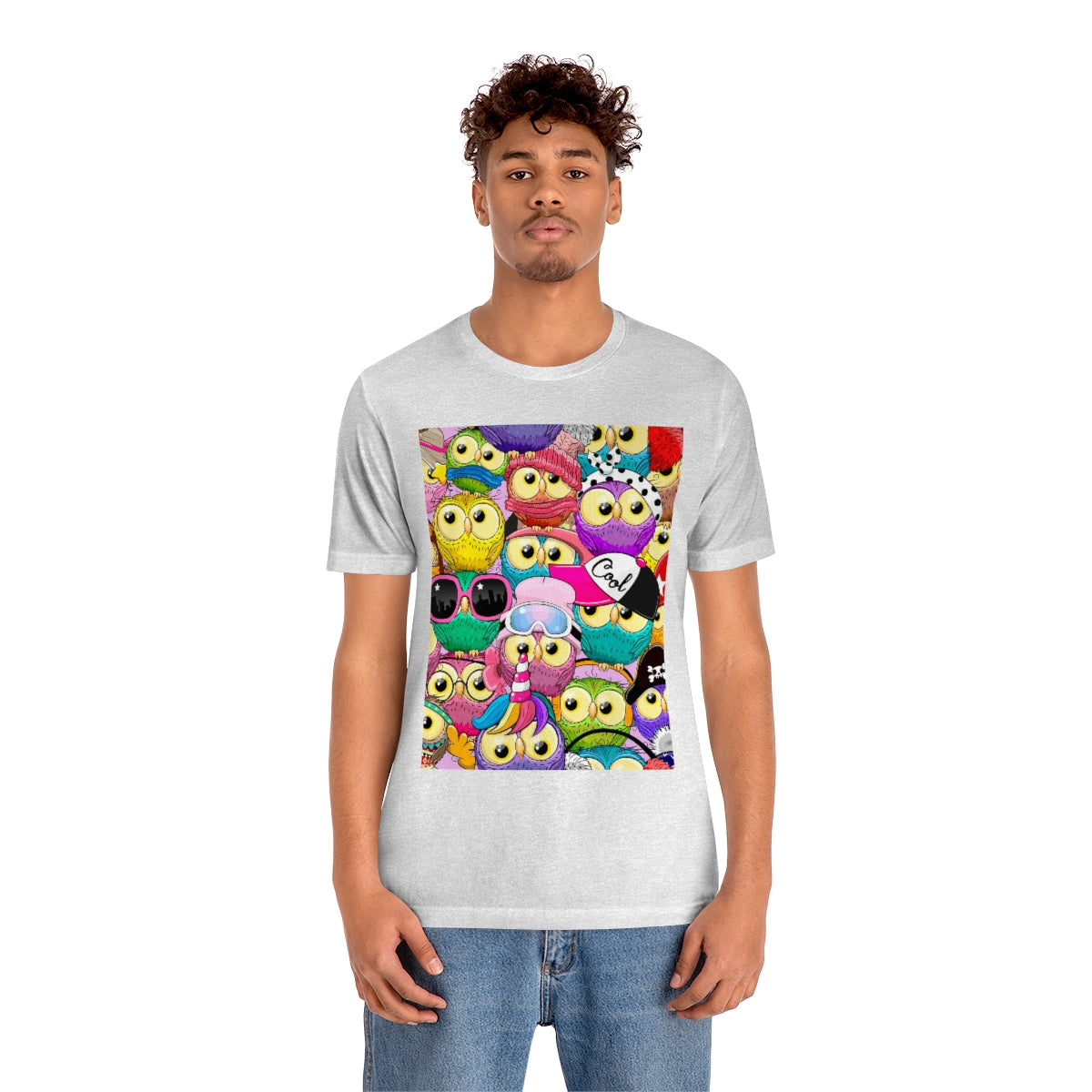 Unisex Jersey Short Sleeve Tee "Colorful Pattern with cute cartoon owls"