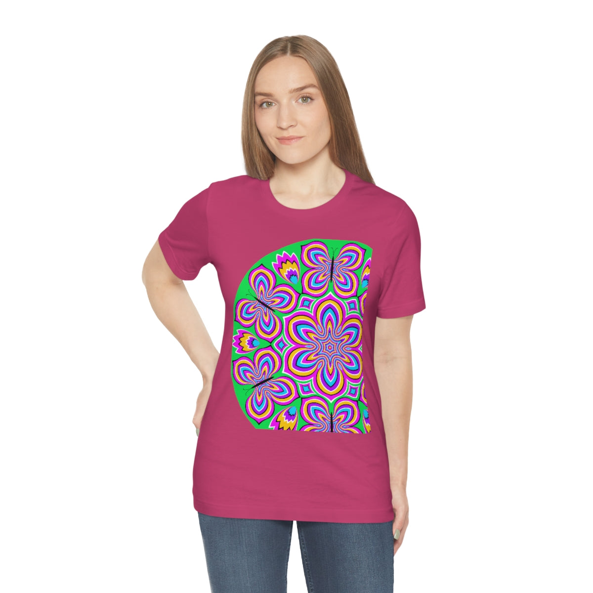 Unisex Jersey Short Sleeve Tee "Optical illusion Colorful flower and butterflies"