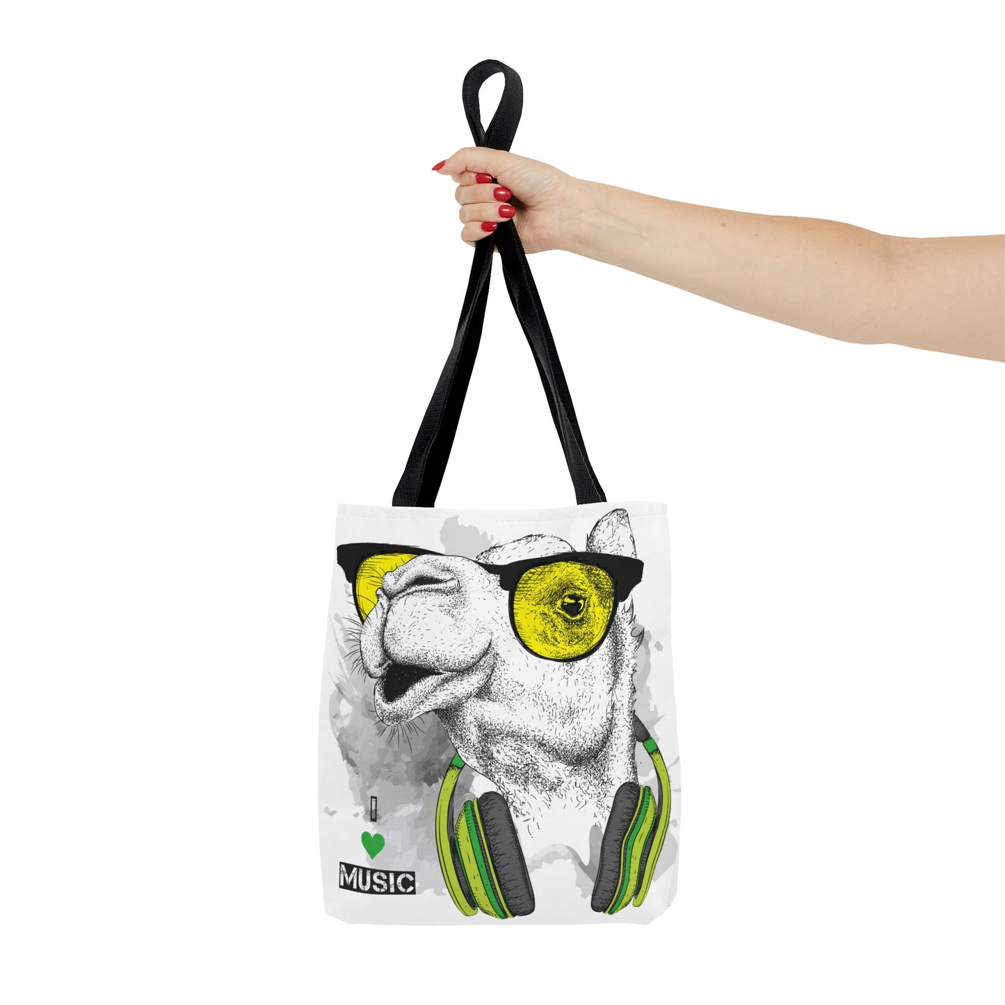 AOP Tote Bag "Camel in the glasses and headphones"