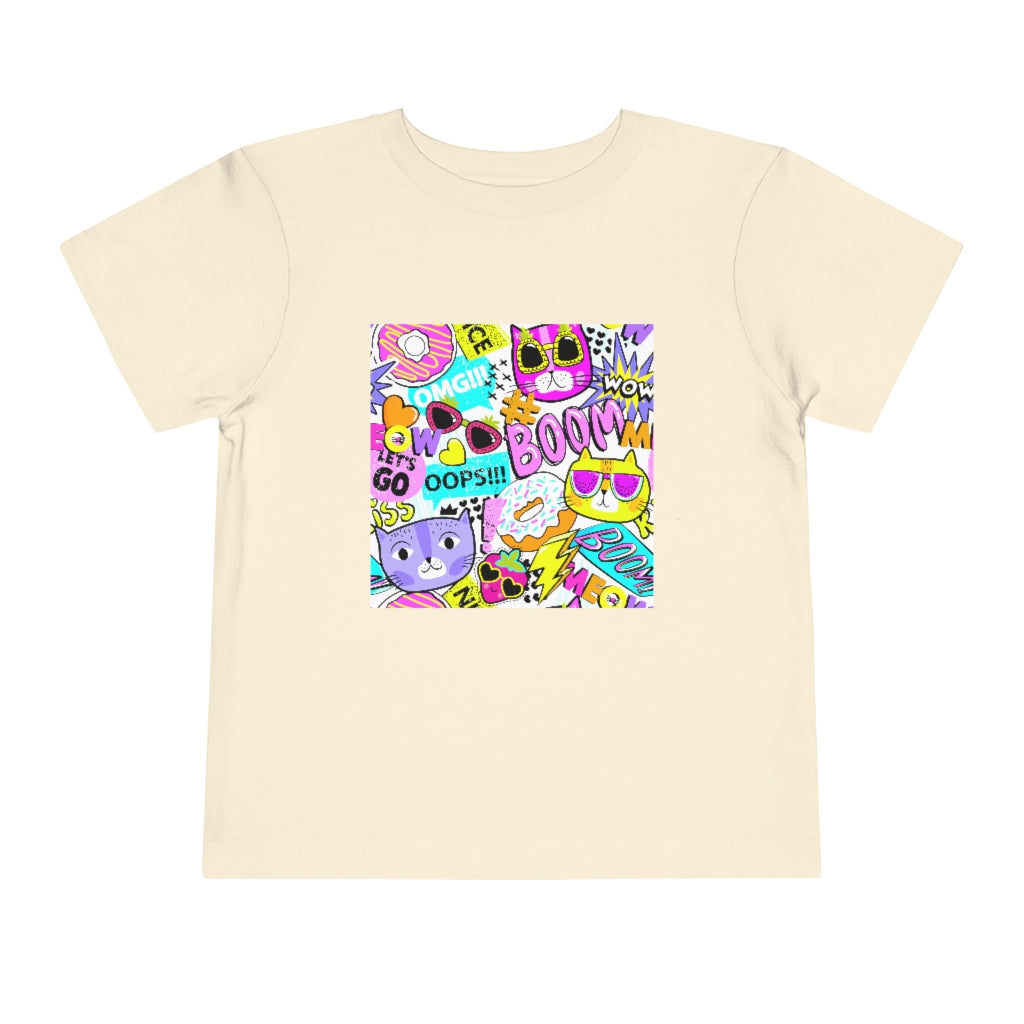 Kids Short Sleeve Tee "Funny cats in sunglasses Abstract pattern"