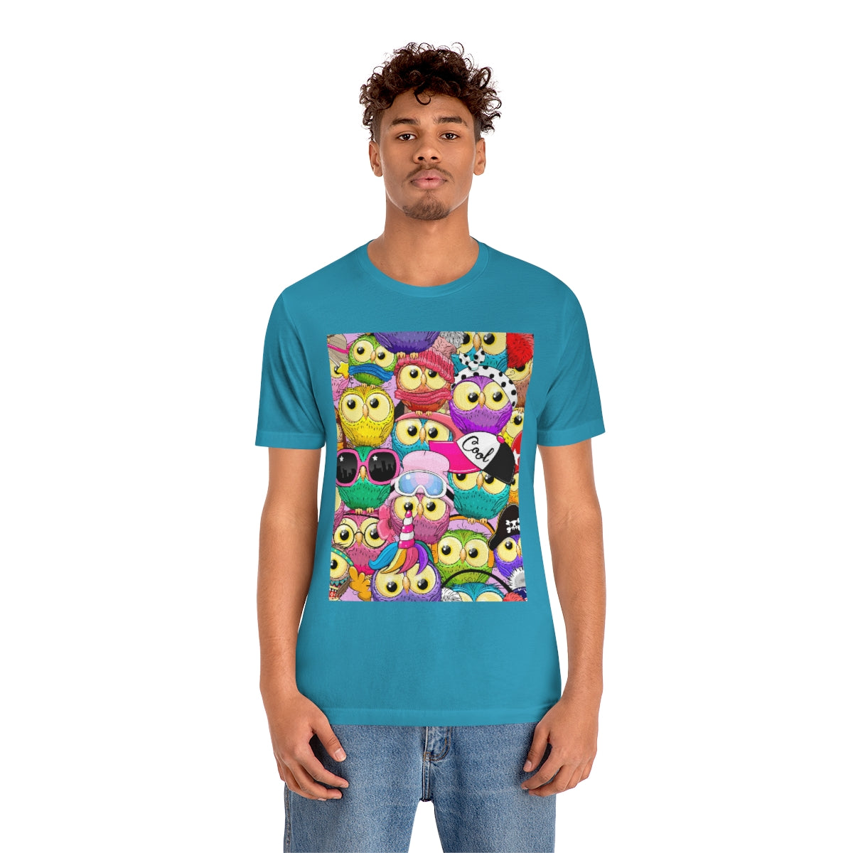 Unisex Jersey Short Sleeve Tee "Colorful Pattern with cute cartoon owls"