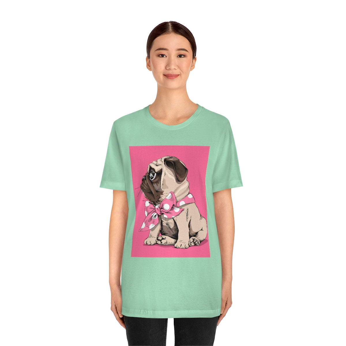 Unisex Jersey Short Sleeve Tee "Puppy Pug with a bow tie"