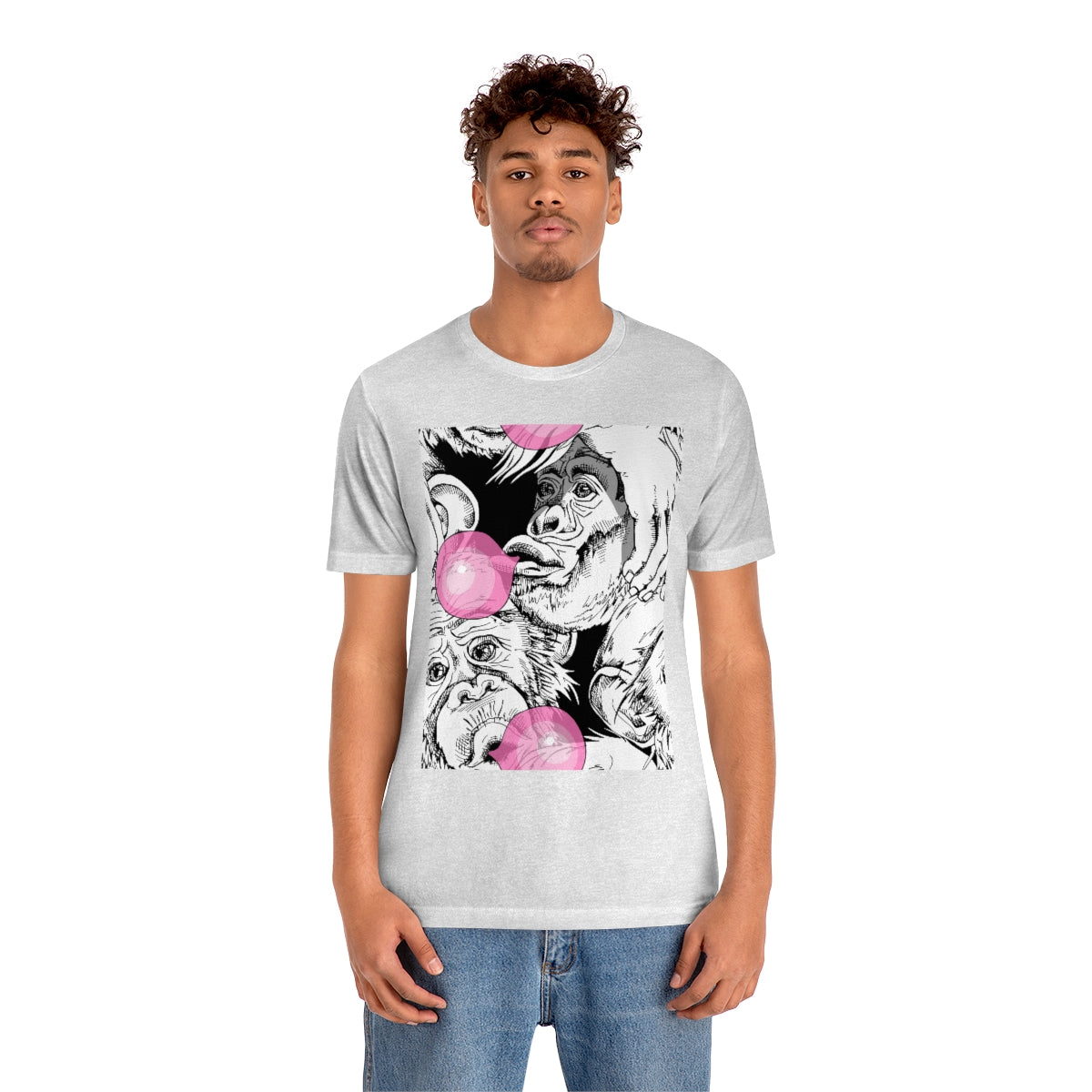 Unisex Jersey Short Sleeve Tee "Funny Monkey with a pink bubble gum"