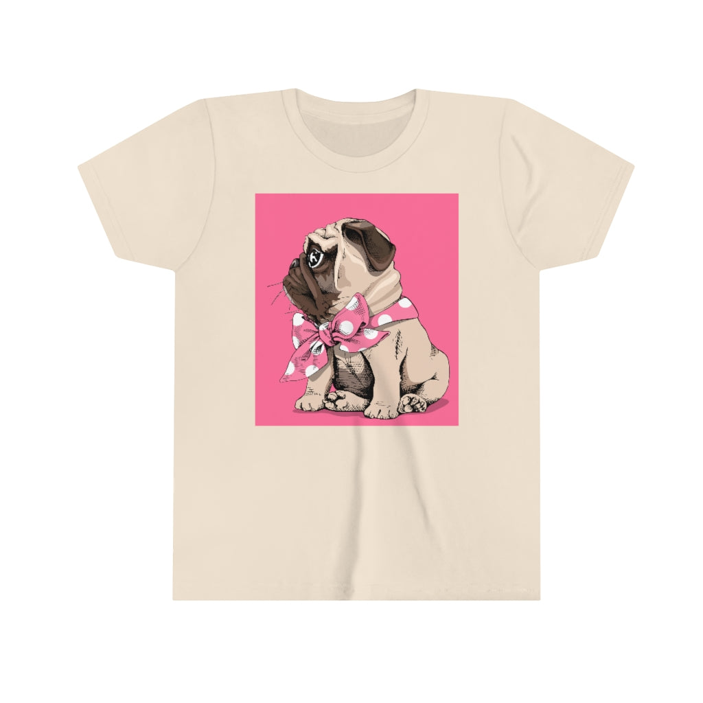 Youth Short Sleeve Tee "Puppy Pug with a bow tie"