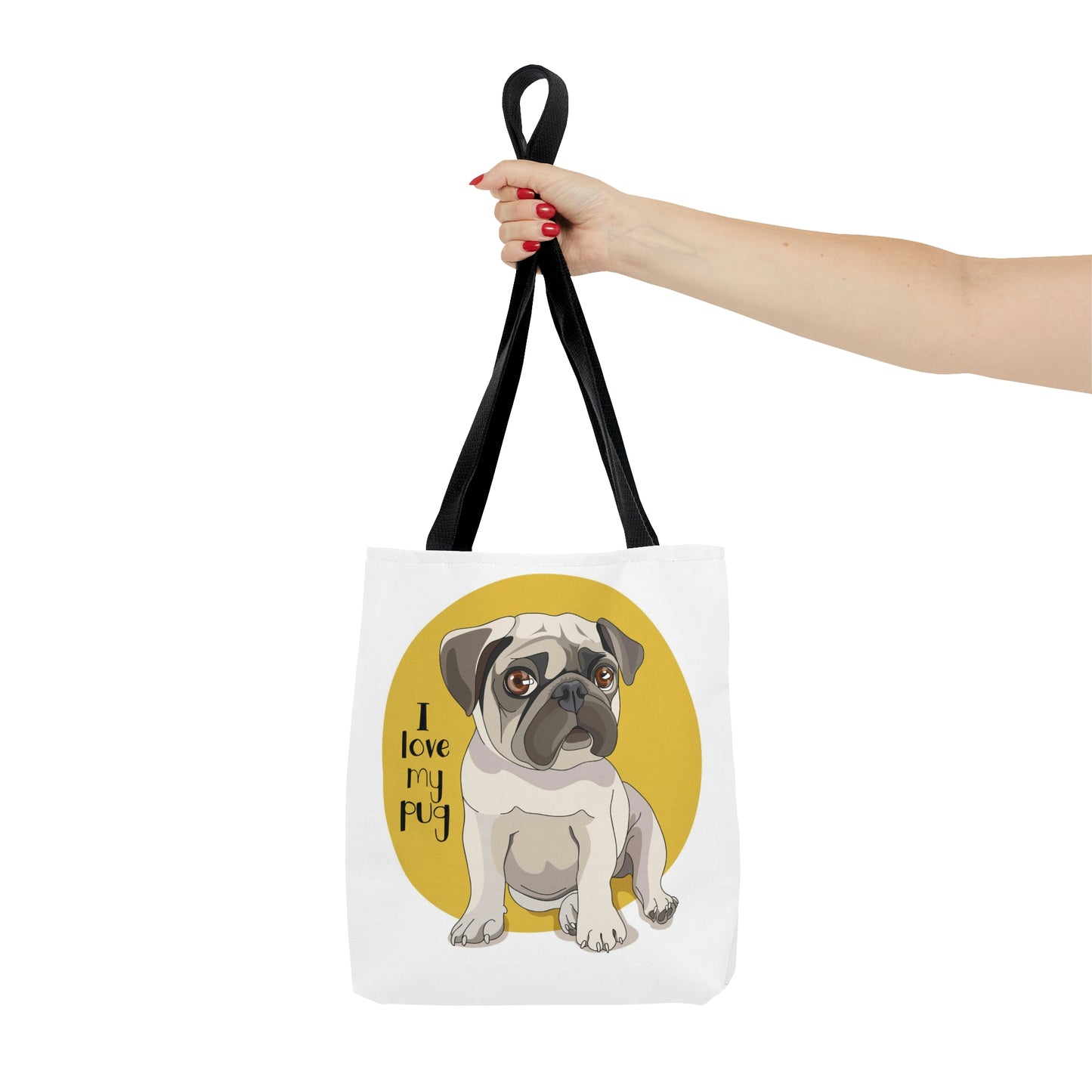 AOP Tote Bag "Puppy Pug on a yellow background"