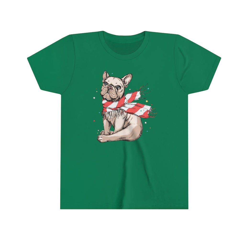 Youth Short Sleeve Tee "French bulldog in a striped scarf"