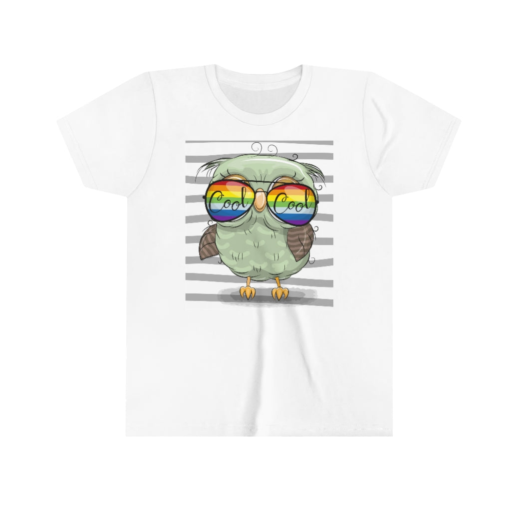 Youth Short Sleeve Tee "Cool Cartoon Cute Owl with sun glasses"